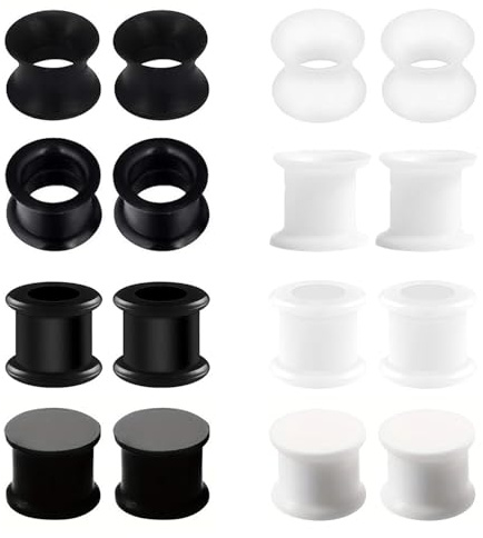 LOCCY 8 Paar Flesh-Tunnel aus Silikon, 3-25mm Schwarz Weiß Extra Weich Silicone Ohr Tunnel Plug Hart Silikon Tunnels Plugs Double Flared Flexibler Ohr Expander Piercing Unisex