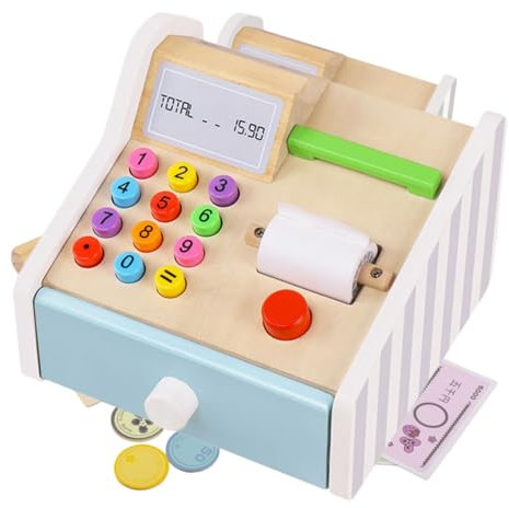 Yardwe Caisse Enregistreuse Bois pour Garçon Fille Maison De Jeu Jouet Éducatif De Simulé