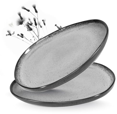 Moritz & Moritz Organic Lot de 2 grandes assiettes de service en grès de qualité supérieure, modernes et intemporelles, passent au micro-ondes et au lave-vaisselle, parfaites pour les salades, les
