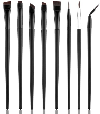 Eyeliner Brush Set, 8 Pcs Angled Flat Gel Eyebrow Brush Precision Fine Point Eyeliner Brushes Ultra Thin Slanted Eye Makeup Brushes Professional Makeup Tools for Women Girls Cosmetic Applicators