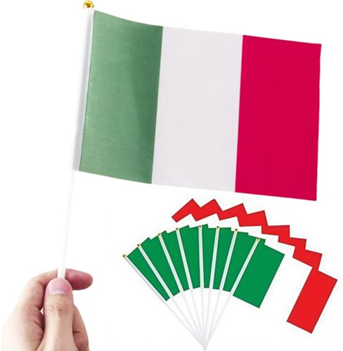 Drapeau italien 12 x 14 cm - Petit drapeau italien - 21 x 14 cm - Drapeau italien - Mini drapeaux italiens faits à la main - Pour décoration Oly - Euro Football Party EM