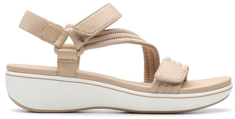 Clarks Women's Athleisure Wedge Sandal, Sand Textile, 9.5 Wide