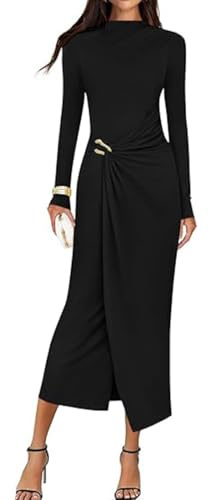 Vestito da Cocktail Donna Sexy Maniche Lunghe Aderente Maxi Abito Elegante Cerimonia Vestiti Lungo Business Abito da Cocktail Formale Lavoro Autunno e Invernale per Sera Partito Festa Matrimonio