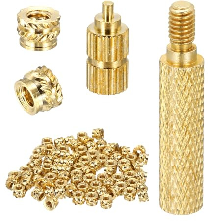 sourcing map 80 Set M2 Wärmegewindeeinsätze mit Lötspitze, 3,5 mm Außendurchmesser, 2 mm Höhe, Messing-Mutterstangeneinsätze gerändelt für 3D-Druckkomponenten, Kunststoffteil