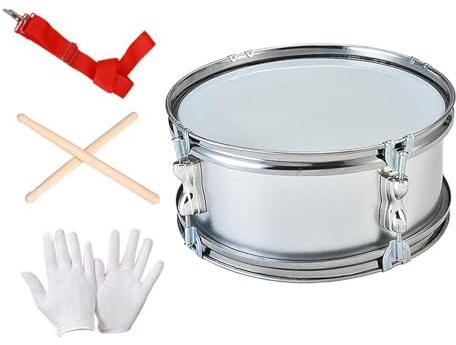 Generic Snare Drum Set Musical Percussion Pack with Drumsticks Gloves Adjustable Shoulder Belt And Accessories Stainless Steel And Ideal for Beginner, White
