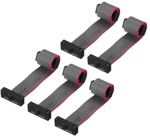 sourcing map 5 Pcs IDC Flat Ribbon Cable, 1.27mm Pitch 8.9mm Width 10cm Long 14 Pin FC to FC Flat Ribbon Connector Jumper Wire for PC, LED Displays