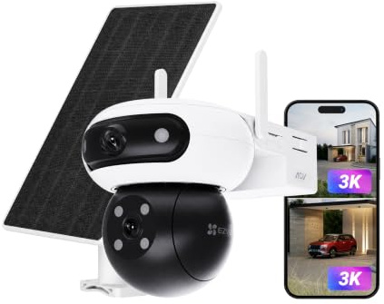 EZVIZ 3K+3K Akku Überwachungskamera Aussen mit 8W Solarpanel CB90 Dual | Dual-Objektiv, 10400mAh Batterie, Auto-Tracking, Farbnachtsicht, Personen/Fahrzeugerkennung, Zwei-Wege-Audio, Ohne Abo