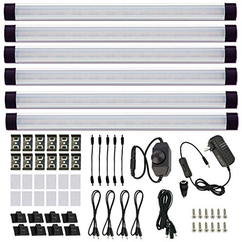 AIBOO LED Under Counter Light Rigid Bar Kit, Plug in Corded 12V LED Under Cabinet Lighting Dimmable with Switch for Counter Shelf Showcase Display Lighting (6 Panels,Daylight White)