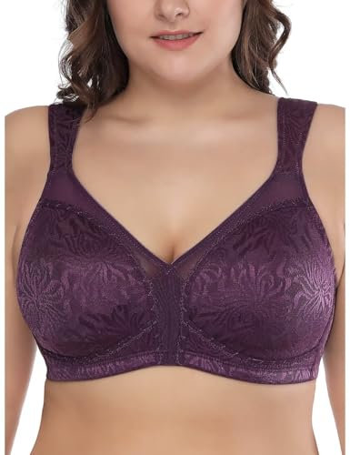 Deyllo Women's Minimizer Bra Wireless Plus Size Bra Full Coverage Comfort Everyday Bra Non Padded Purple