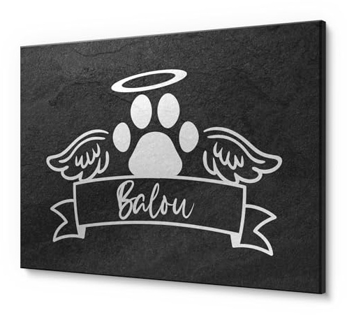Grabplatte Grabstein aus Premium Schiefer mit deiner persönlichen Gravur | Gedenkstein mit Fotogravur in versch. Größen ab 20x15 cm Gedenktafel für Haustiere Hund Hunde Katzen und Co. personalisiert