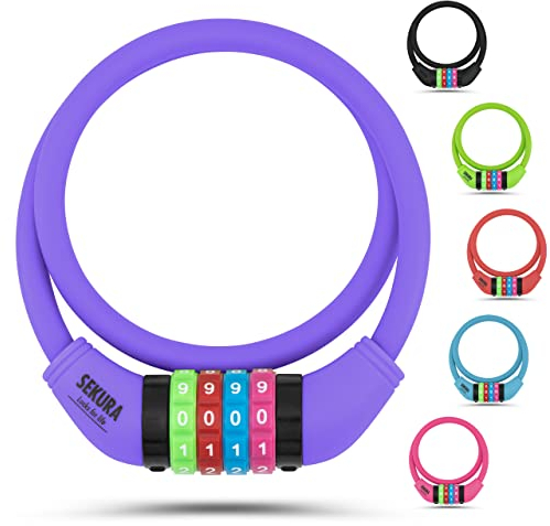Büchel Fahrradschloss Kinder inkl. Halterung I Farbenfroh und ohne Schlüssel I Zahlenschloss , fahrradzubehör , 120cm, Violett