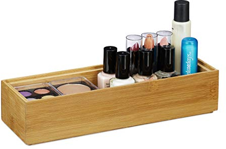 Relaxdays Ordnungsbox Bambus, stapelbar, natürliche Optik, Aufbewahrungsbox Küche, Bad, HxBxT: 5 x 23 x 7,5 cm, natur
