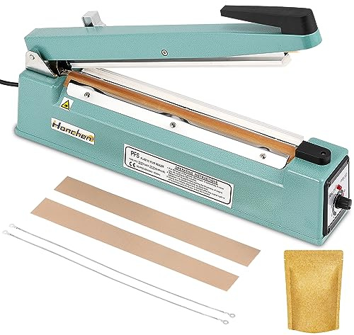 Hanchen Heißsiegelmaschine mit Klinge Tragbares Heißsiegelgerät Tisch Schweißgerät 200mm~500mm Impulse Heißversiegelung für Mylar Kraftpapier Folien Film Beutel 220V (500mm/ 19,7 Zoll)