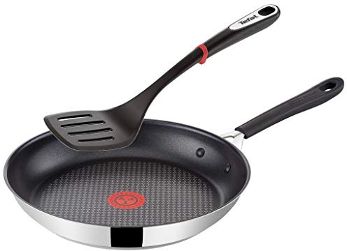 Tefal G43504 Jamie Oliver Induktion Pfanne 24cm + Tefal Pfannenwender, Edelstahl Pfannen mit Antihaftbeschichtung, Induktionsherd geeignet, Antihaft Bratpfanne, Genieteter ergonomischer Edelstahlgriff