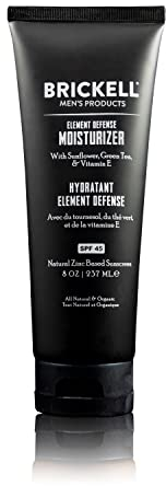 Brickell Mens's Element Defense Moisturizer with SPF45 for Men, Natural & Organic, Zinc SPF45 Sunscreen, Hydrates and Protects Skin Against UVA/UVB Rays, 236 ml, Unscented