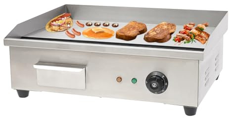 Commercial Flat Top Grill 110V 3000W 21.3x11.8in Electric Countertop Griddle, Non-stick Stainless Steel Teppanyaki Flat Top Grill, Thermostatic Control 122-572℉ for Restaurants