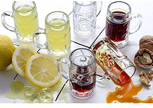 Chabrias Ltd 6 Pack Mini German Beer Stein Glass, 56.8ml, Shot Glasses, Beer Tasting, Mini Tankard Mug for Oktoberfest, Authentic Bavarian Style Drinking Glassware
