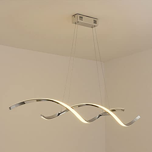 Modern Hängeleuchte LED Pendelleuchte Esszimmerlampe Hängelampe Dimmbar Mit Fernbedienung Pendellampe Aluminium Höhenverstellbar Kronleuchter Küchen Wohnzimmer Schlafzimmer Büro Deckenleuchte,Silber