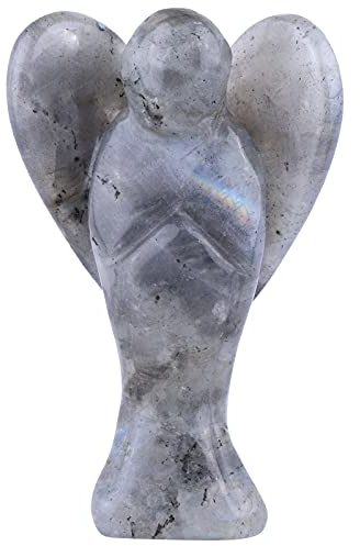 Nupuyai 7.3cm Labradorit Edelstein Engel Figur Stein Schutzengel Figur Deko Jade Taschenengel Glücksbringer für Liebe