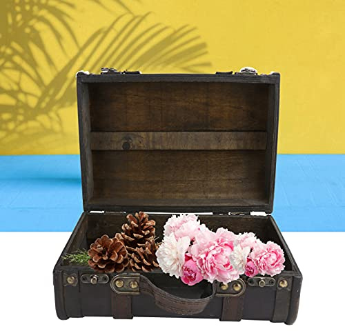 BORDSTRACT Cassa di Legno d'Epoca, 38 X 23 X 13,5 cm, Cassapanca Decorativa in Stile Valigia Antica, Scatola Portatile in Stile Valigia Retrò per la Conservazione e la Decorazione della Casa