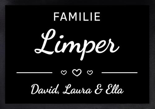 Manilu Personalisierte Fußmatte | Fußmatte Familie personalisiert | für Paare & Familien | Heimathafen | Herzdesign (Familie #1)