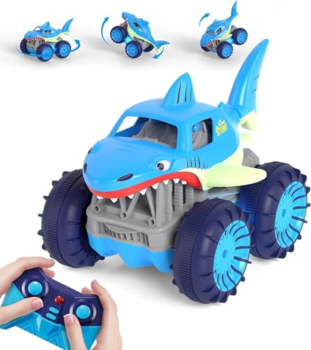 MaxTronic Amphibienfahrzeug Direkteaufladung Ferngesteuertes Auto, Hai Pool RC Stunt 360° Einstellbar Licht Spielzeug Indoor Outdoor, Weihnachten Geburtstags Geschenke für Kinder ab 3 Jahre