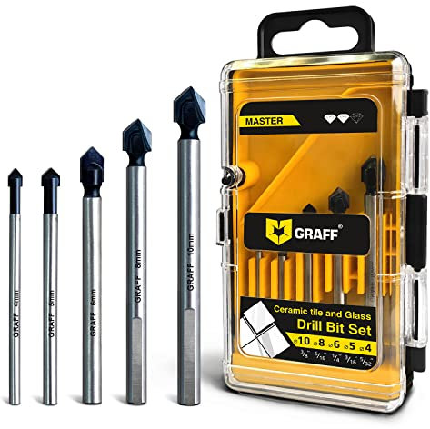 GRAFF Steinbohrer Set - Glasbohrer für Fliesen, Keramik, Porzellan, Glas, Kunststoff, Holz, Spiegel, Mauerwerk, Ziegel - Multi-Material Hartmetall-Bohrer - 5 Stück