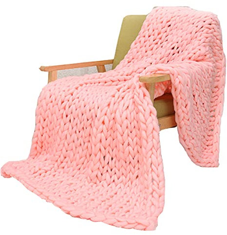 Modische, handgestrickte Überwurfdecke, grob, weich, dick, Bettüberwurf, riesige Strickdecke, warm, gemütlich, Überwurfdecke für Sofa, Bett, Sessel, Garten, Stuhl, Heimdekoration, 120 x 180 cm, rosa