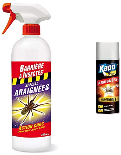 BARRIERE A INSECTES Pulvérisateur Spécial Araignées, Prêt à l'emploi, jusqu’à 3 semaines, 750 ml, BARAIGNE750 & Kapo Choc Araignees, Foudroyant