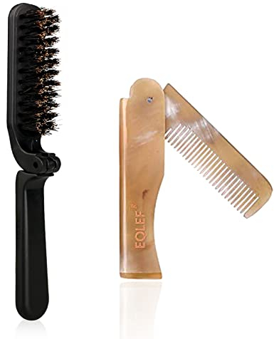 Spazzola Barba, Spazzola per Barba con Setole di Cinghiale per Uomo Set di Spazzole per Baffi Pieghevoli con Pettine per Barba in Legno 2 Pezzi