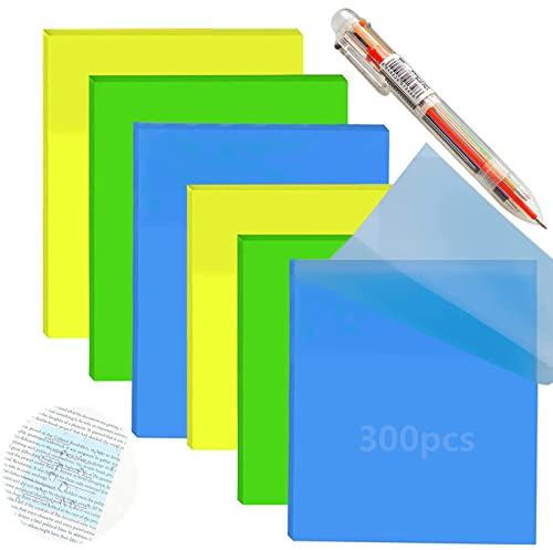 300 Zettel Transparente Haftnotizen, Sticky Notes, Durchsichtige Sticky Notes Selbstklebendes Wiederbeschreibbar Klebezettel Papier für Schule, Büro, Hause （mit Kugelschreiber, 2 Größen） (Farbe)