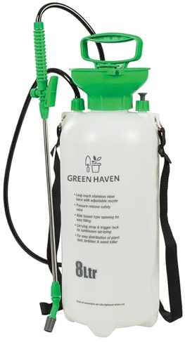 GREEN HAVEN 8 Litre Pump Action Pressure Sprayer - Pump sprayer with Adjustable & Carrying Strap, High-Pressure Spray for Weed Killer Pesticides Fungicides Cleaning