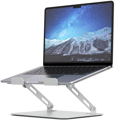 SOUNDANCE Support d'ordinateur portable pour bureau avec base lourde stable, hauteur réglable multi-angle, support ergonomique en métal, support pliable pour ordinateur PC de 10 à 15,6 pouces (Argent)