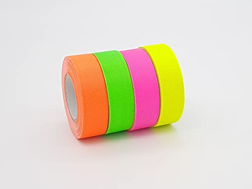 Fluoreszierendes Neon Gaffa Klebeband 4 Rollen, 15mm x 5m Schwarzlicht Reaktivband, Gaffa, Fluoreszierende UV Aktiv Tape/Gewebeband/Leuchtband für Parteien Kunst Handwerk Dekorationen