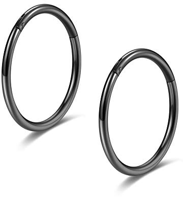 Schwarze Nasenringe mit Scharnier, 20 g, 18 g, 16 g, 6 mm, 8 mm, 10 mm, 12 mm, 14 mm, 16 mm, Septumring, Clicker, Knorpel, Helix, Creolen