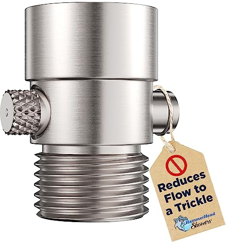 HammerHead Showers® Solid Metal Shower Head Shut Off Valve - Brushed Nickel - Brass Shower Head Valve Reduces Flow To A Trickle - Universal Shower Shut Off Valve - Plumbing Code Compliant