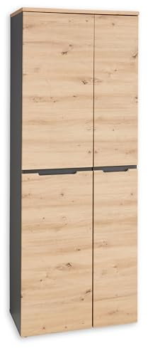 5035GH01 Büroschrank Memphis Kommode Hochschrank Aktenschrank Graphit/Artisan Eiche Nb. ca. 75 x 197 x 38 cm