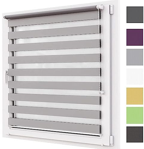 Verdunkelungsrollo Thermorollo 35x340cm Höhe Stufenlos Verstellbar Duo Doppelrollo, Fensterrollo Doppelrollo inkl. Montagematerial, für Fenster und Tür, Hellgrau