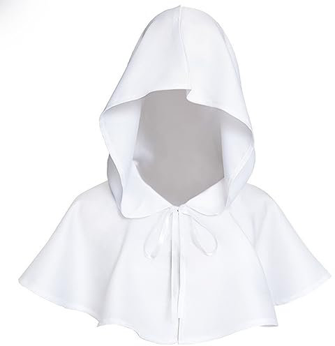 RKaixuni Halloween Costume Womens Mens Cape with Hood Short Cloak Vintage Shawl Wraps Medieval Knight Cosplay Outfits White