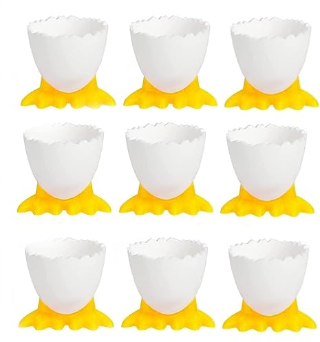 LATRAT Set di 9 portauova, portauova, per bambini, per la colazione, per uova, in cucina, per uova sode, colore giallo