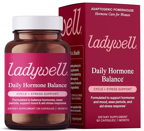 Ladywell Daily Hormone Balance Capsules | Natural Cycle Support for Women | Supports Mood, Bloating, Cramps, Skin Health & Cravings | with Chasteberry, B Vitamins, Ashwagandha, Saffron & More | 60 Ct