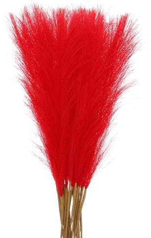 QUARKZMAN 25 Piezas de Hierba de Pampas Falsa, Decoración de Hierba de Pampas Artificial Esponjosa de 21/55cm de Altura para Salón, Fiesta, Pared, Jarrón, Boda, Rojo