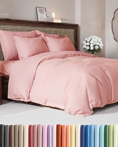 Duvet Cover Queen Size - Soft 3 Piece with Zipper Closure - Baby Pink