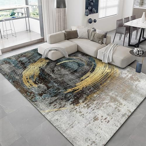 Spielteppich,Waschbarer, Rutschfester Teppich Mit Braunem, Gelbem Und Schwarzem Tintendesign,Teppich küche waschbar rutschfest tepischlaüfer Wohnzimmer,160x230cm