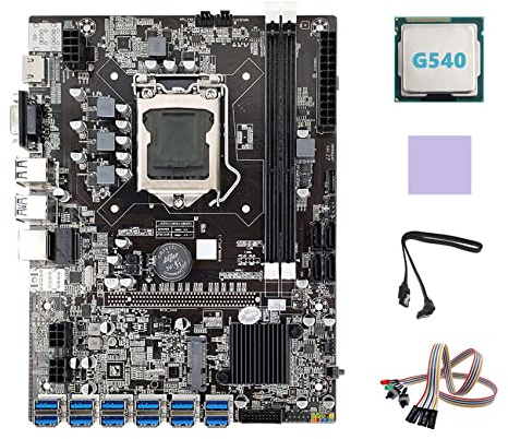 AMIUHOUN B75 ETH Mining Motherboard 12 x USB + G540 CPU + SATA-Kabel + Lichtschalterkabel + B75 USB BTC Mining Motherboard