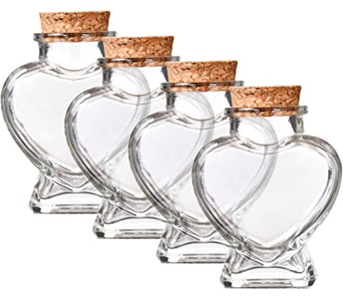 Alipis Bottiglie di Vetro a Forma di Cuore Bottiglie Decorative Compatte con Tappo in Legno 4 Pezzi Facili da Trasportare per Creazioni Creative Romantiche e