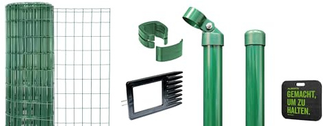 Alberts 693510 Fix-Clip Pro als Zaun-Komplettset, zum Einbetonieren mit Kniekissen | verschiedene Längen und Höhen - wahlweise in verschiedenen Farben | grün | Höhe 122 cm | Länge 10 m