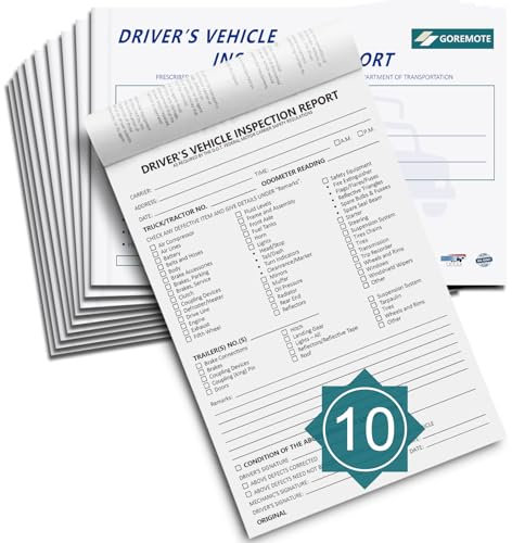 Detailed Driver's Vehicle Inspection Report, 10 Pack, Pre Trip Inspection Book for Trucker, 2-Ply Carbonless, 35 Sets of Forms per DVIR Log Book for Truck Drivers, 8.5 x 5.5