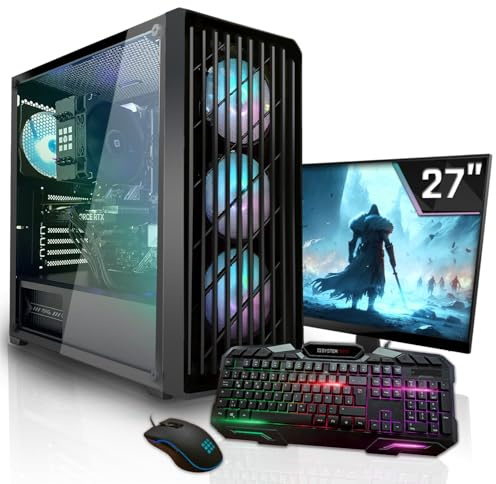 SYSTEMTREFF Gaming Komplett PC Set Intel Core i7-12700KF 8x5GHz | Nvidia RTX 5060 8GB | 1TB M.2 NVMe | 32GB DDR5 RAM | Windows 11 | 27 TFT Monitor | Desktop Paket Computer für Gamer, Gaming