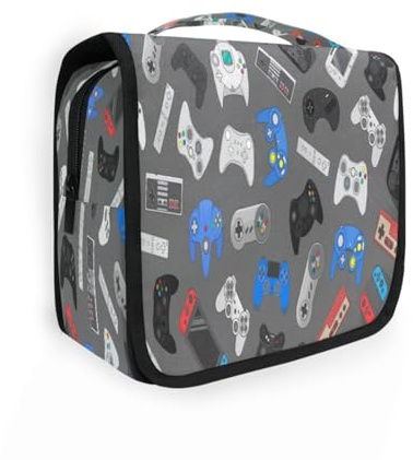 Hanging Travel Toiletry Bag Video Game Controller Gadgets for Women Men Girls, Colorful Joystick Game Waterproof Makeup Cosmetic Wash Organizer Bag for Travel Essentials